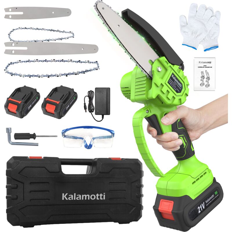 Wowttrelax - Tronçonneuse à batterie, avec 6/8 pouces sans balais 2 piles 2.0Ah Outils de coupe pour le travail du bois
