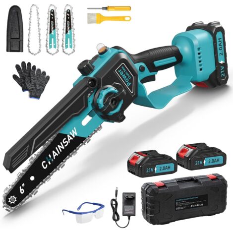 Tronçonneuse à batterie, mini-tronçonneuse 6 pouces avec moteur sans balais de 1000 W, 2 batteries de 2000 mAh pour Makita 18 V, avec graissage automatique, tronçonneuse portative pour le jardinage et