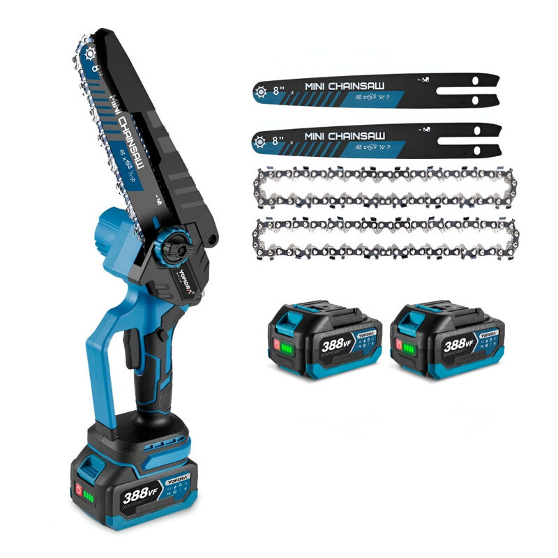 Tronçonneuse à Batterie,8 Pouces Tronçonneuse Électrique sans Fil, avec Injecteur de Lubrifiant et 2 Chaînes, 2 Guide-chaînes