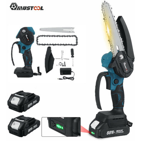 Tronconneuse à batterie Scie à chaine élagueuse sans fil brushless MUSTOOL 6''18V 10000RPM scie à buche 2 batteries avec housse