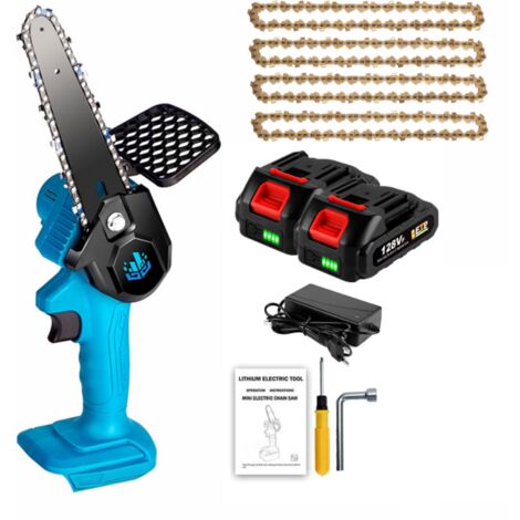 Tronçonneuse à batterie | Scie à chaîne électroportative 1200W ONEVAN - Bleu - 6 pouces sans fil pour Makita - Vitesse réglable pour la coupe du bois -