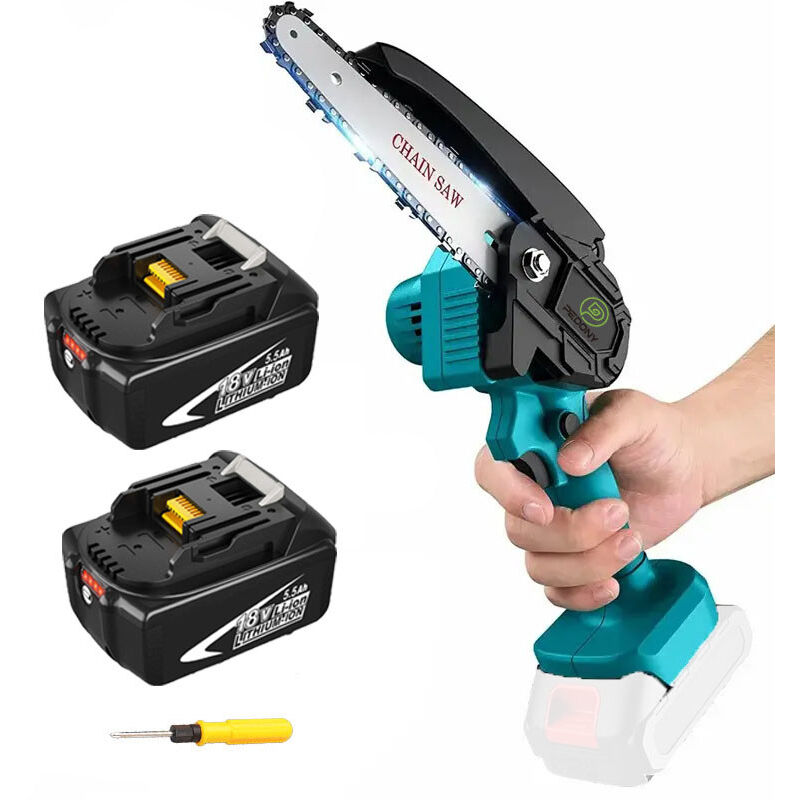Mawiron - Tronçonneuse à batterie,Mini de tronçonneuse sans fil électrique de 6 pouces, scie à couteuse en bois puissante avec 2x batterie 5,5 a (pas