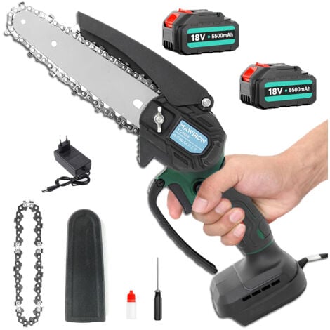 Tronçonneuse à batterie,Scie à chaîne électrique sans fil de 15,2 cm 6'', mini scie à bois portable sans balais, scie à chaîne puissante, + 2 batteries 5.5A+chargeur,Compatible avec la batterie Makita
