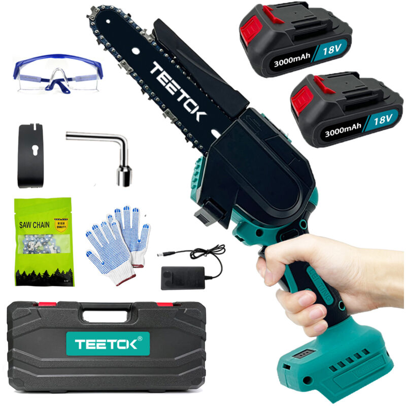 Teetok - Tronçonneuse à batterie,Scie à chaîne électrique sans fil de 15,2 cm 6'', mini scie à bois portable sans balais, scie à chaîne puissante