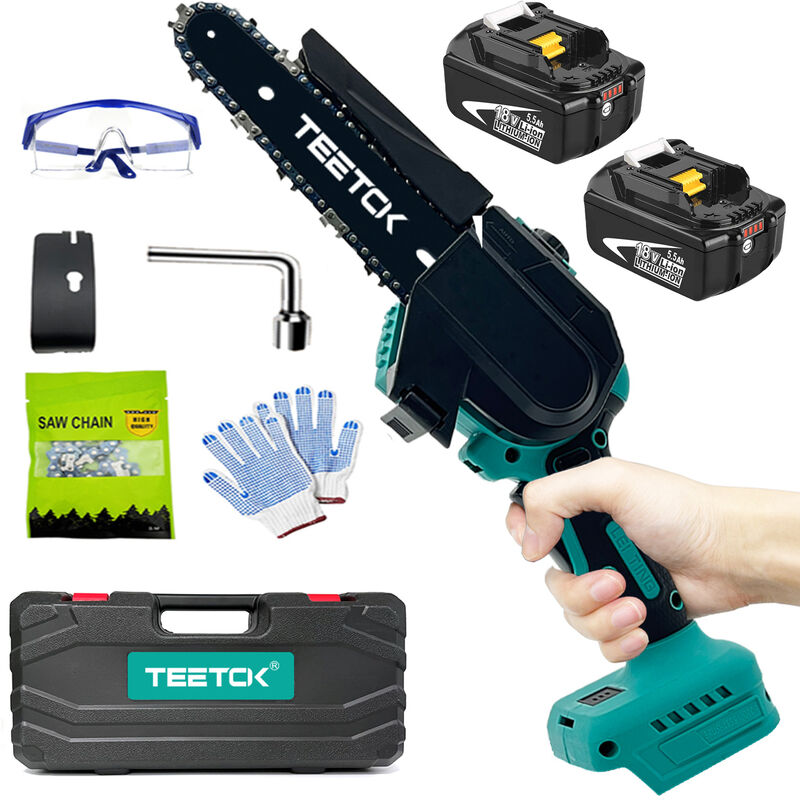 Teetok - Tronçonneuse à batterie,Scie à chaîne électrique sans fil de 15,2 cm 6', mini scie à bois portable sans balais, scie à chaîne puissante avec