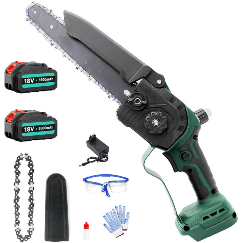Tronçonneuse à batterie,Tronçonneuse électrique sans fil de 20,3 cm 8', mini coupe-bois portable, scie à chaîne puissante 2 chaînes+ batterie 2x