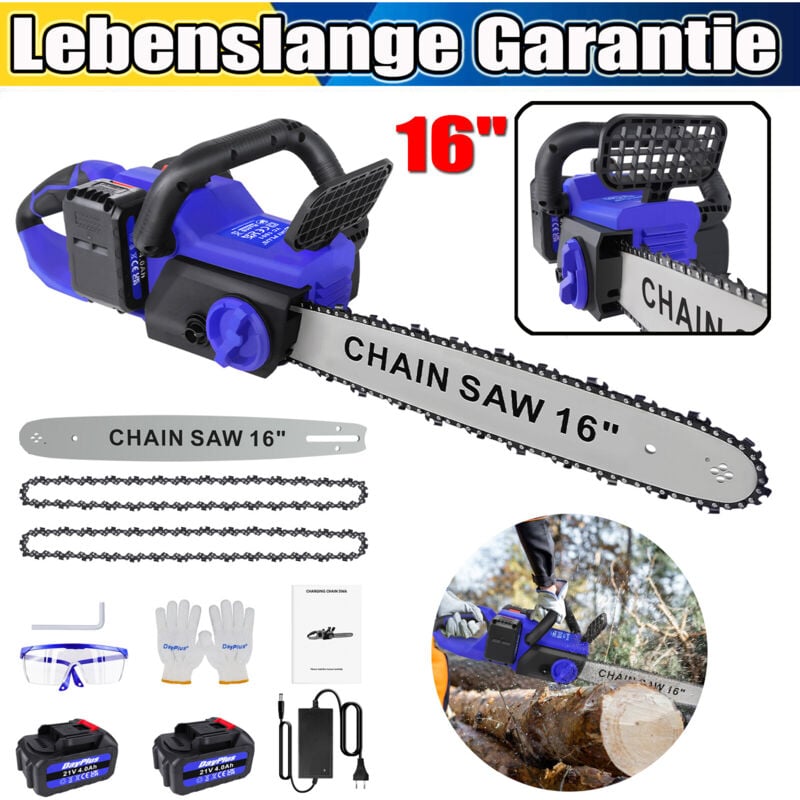 Dayplus - Tronçonneuse à chaîne électrique sans fil 16' Tronçonneuse à chaîne manuelle avec chargeur/2tlg batterie