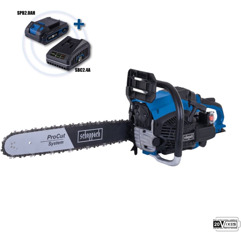 Scheppach - Tronconneuse a essence 56cc demarrage a batterie procut 51 cm pcs56