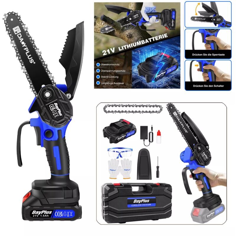 Tronçonneuse avec batterie et chargeur, 6 pouces Tronçonneuse électrique à une main+ accessoires