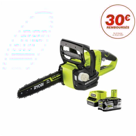Tronçonneuse Brushless RYOBI 18V OnePlus moteur - 1 batterie 5.0 Ah - 1 chargeur - RCS18X3050F
