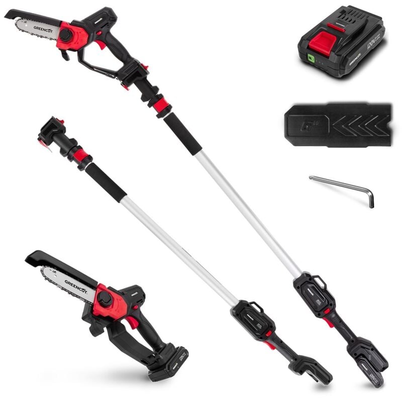 Tronçonneuse elagueuse batterie lithium 240V, longueur de lame 158mm, distance maximale 225cm Greencut PP200L