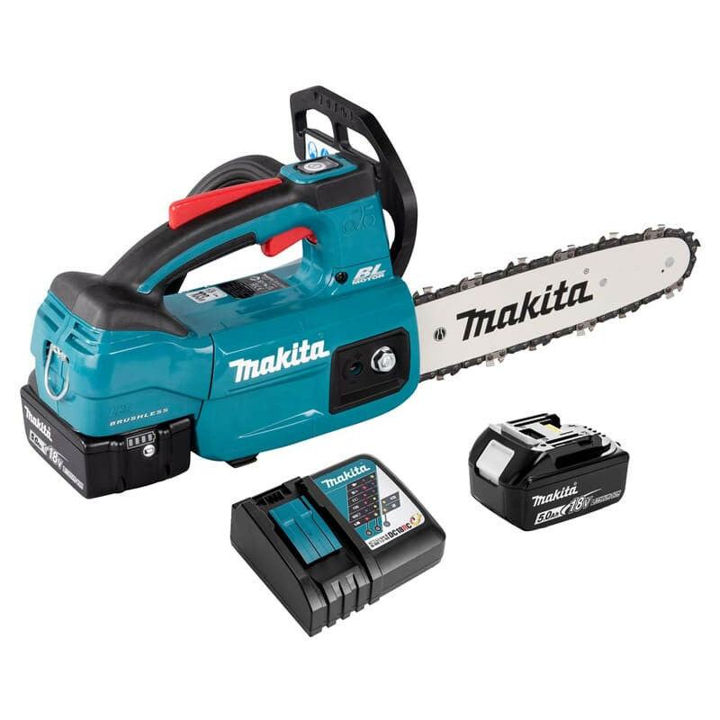 Tronçonneuse d'élagage 18V LXT 25 cm Makita DUC254 Avec 2 batteries 5.0Ah et 1 chargeur rapide DC18RC DUC254RT2