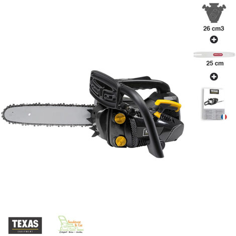 Texas – Tronçonneuse élagueuse thermique 26cc – Moteur 2 temps – Longueur de lame 25 cm – Chaîne Oregon anti-rebond – Utilisation à une main - XCS2600