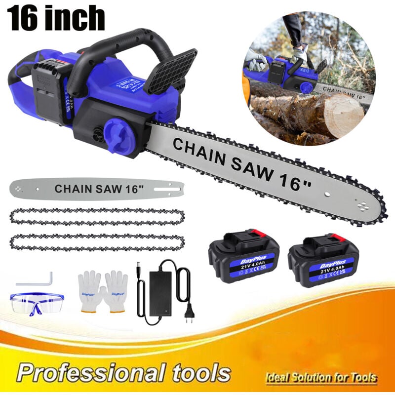 Tronçonneuse électrique 16" Tronçonneuse à chaîne sans fil + chargeur de batterie Tronçonneuse à main