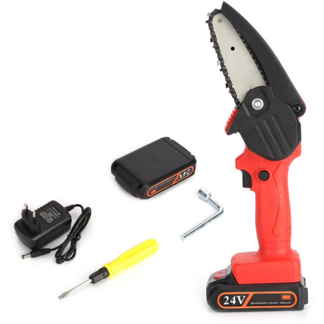 Tronçonneuse Électrique 4" Portable sans Fil pour Jardin, Scie à Chaîne Rechargeable Légère, Prise UE 100-240V
