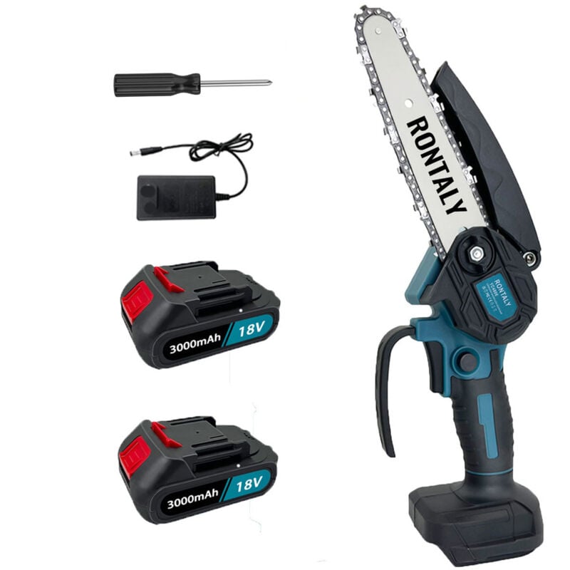 Teetok - Tronçonneuse électrique à fil, mini tronçonneuse à froid de 15,2 cm + 2 batteries 3,0 a + chargeur avec chaînes de scie remplacement