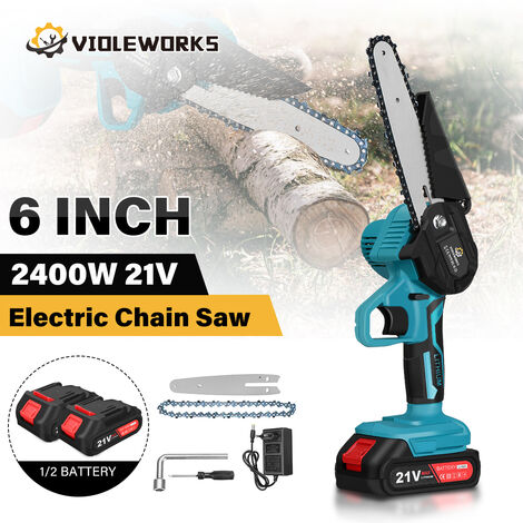 DMTOOL Tronçonneuse électrique Batterie 21V siège moteur à chaîne 3000W mini moteur à chaîne électrique + 2 piles et chargeurs