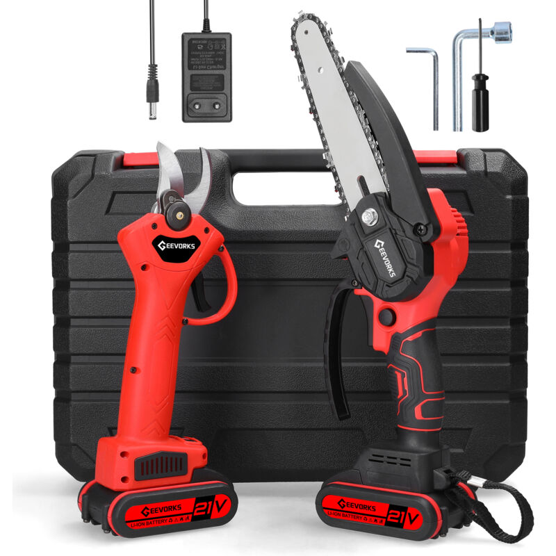 Meterk - Tronçonneuse électrique portable 21 v 6 pouces et cisaille à tailler sans fil 25 mm Kit de machine de découpe de fendage de bois Outil de