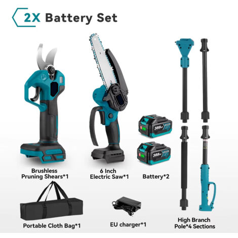 Tronçonneuse électrique sans balais, pôle télescopique 3 en 1, scie à branches hautes, outil électrique d'élagage pour le travail du bois, broche de batterie Makita-25MM 6inch Set-3