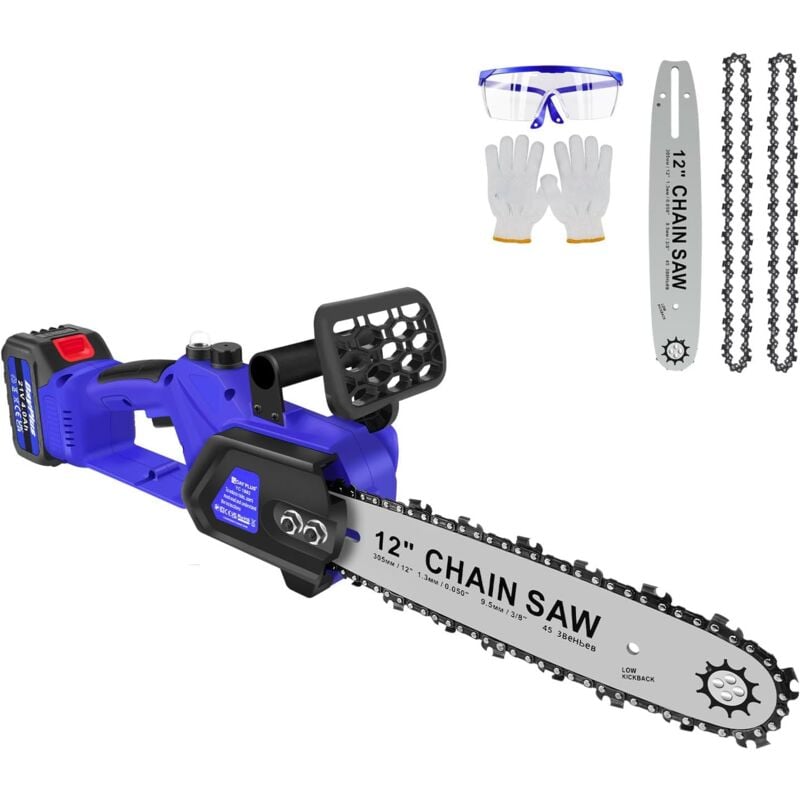 Lucn - Tronçonneuse électrique sans fil 600 w avec 2 batteries 4000 mAh, tronçonneuse sans balais de 30,5 cm avec 2 chaînes, verrouillage sûr,