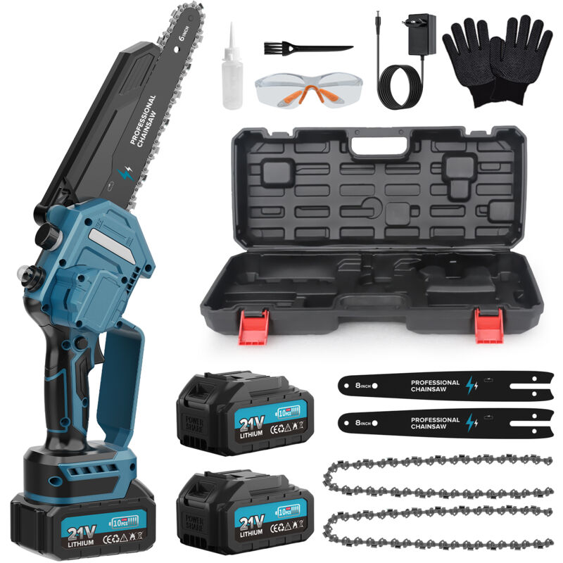 Circlio - Tronçonneuse Électrique Sans Fil 8 Pouces 1200W, Mini Tronçonneuse à Batterie 8000mAh Brushless, avec Lubrification Automatique - Idéale