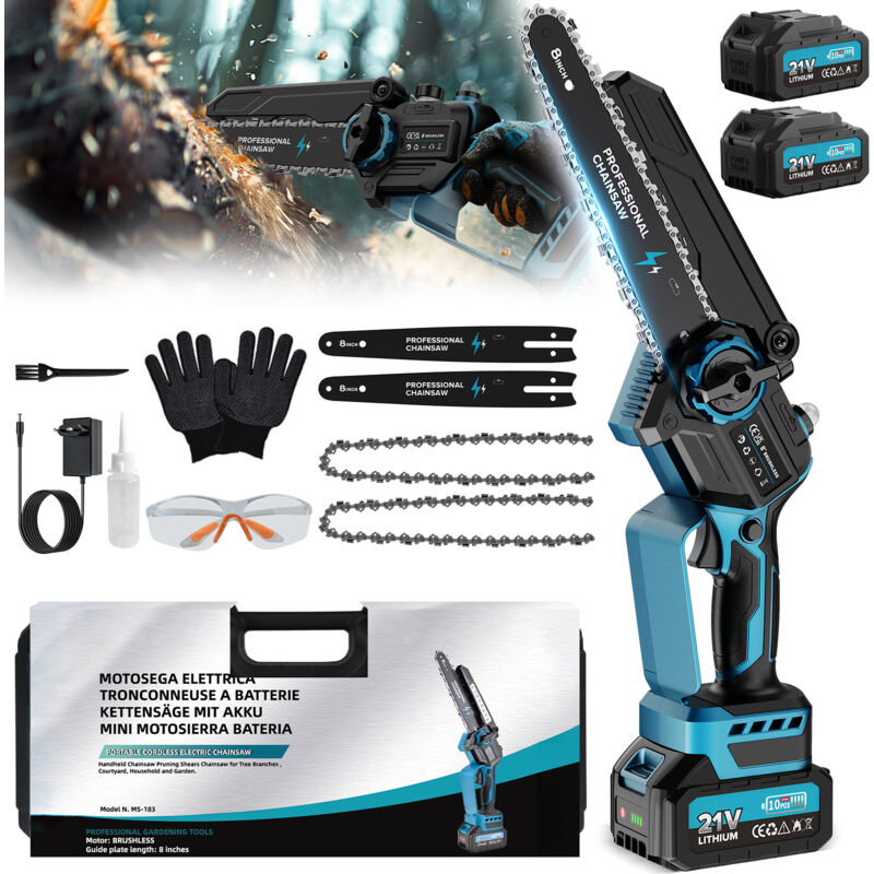 Tronçonneuse Électrique Sans Fil 8 Pouces, 8000mAh 1200W - Idéale pour Élagage, Artisanat et Projets de Bricolage