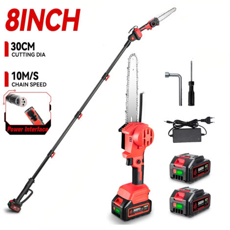 Tronçonneuse Électrique Télescopique Sans Fil 4500W Sans Balais 2,25 m – Scie à Branches Hautes pour Élagage de Jardin, Compatible Batterie 18V, 2 Batteries Incluses