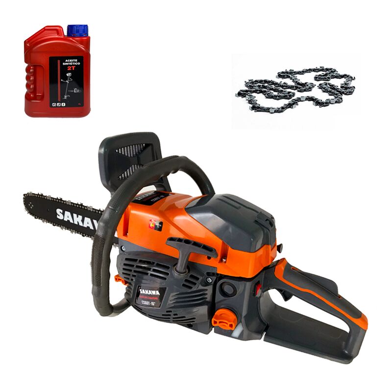 Sakawa - Tronçonneuse moteur à essence 2 temps 48cc épée 16' pouces + Huile 2 Temps + Chaîne