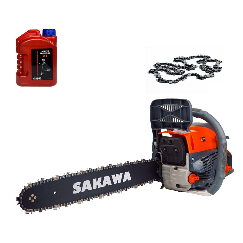 Sakawa - Tronçonneuse moteur à essence 58cc épée de 16 pouces + Huile 2 Temps + Chaîne