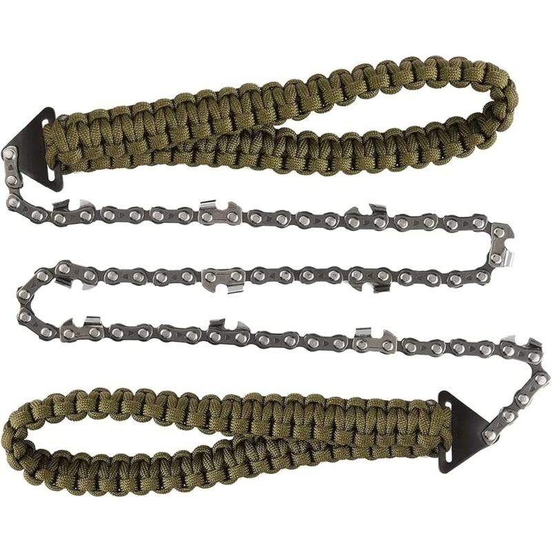 Tronçonneuse Pliante, Scie à Chaîne de Poche avec poignée en Paracord Scie à Main chaîne Pliante Équipement de Survie en Plein Air pour Camping Rando