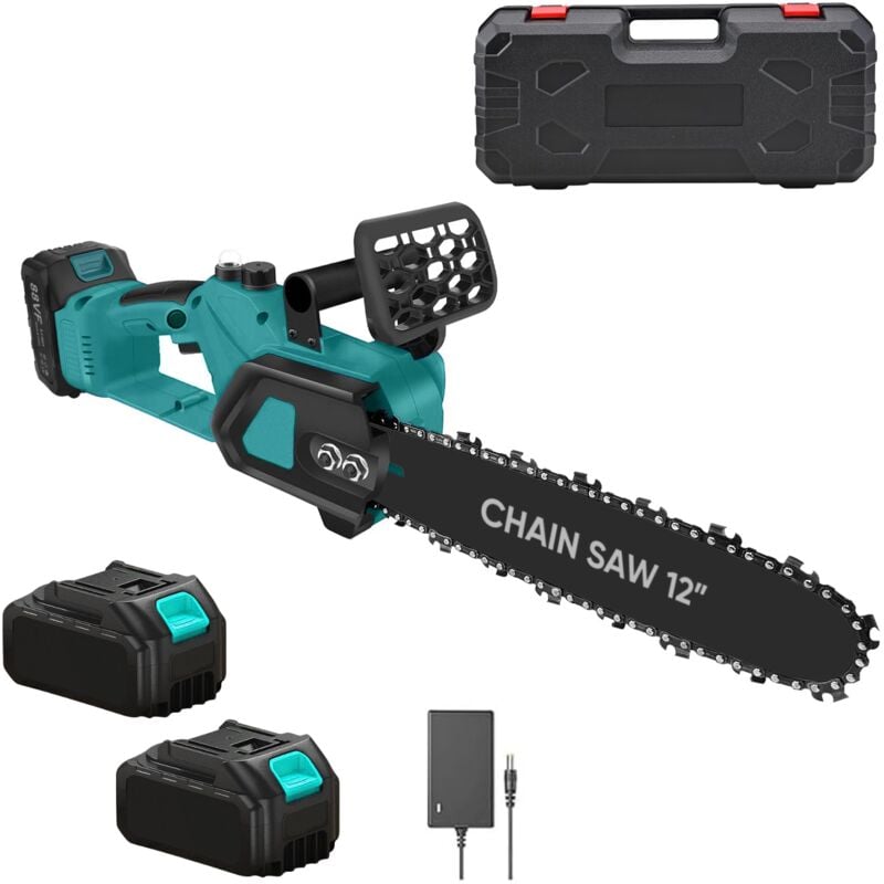 Mediawave Store - Tronçonneuse sans fil 3980W, lame 12', double batterie 21V, avec mallette