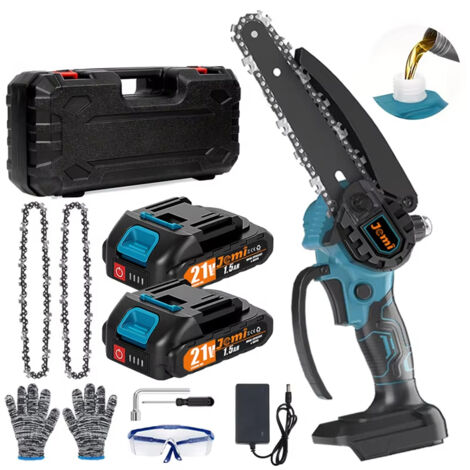 Tronçonneuse sans fil 6 pouces – Mini scie électrique portable – 2 batteries 2 chaînes