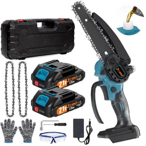 Tronçonneuse Sans Fil 6 Pouces Portable 2 Batteries 2 Chaînes Jardin et Coupe Bois