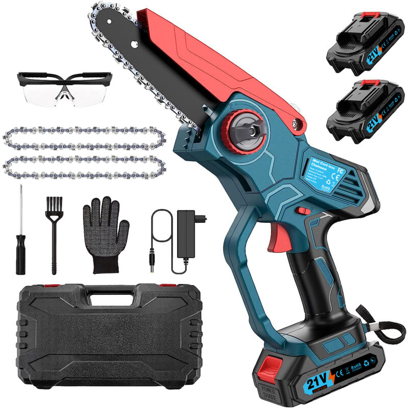 Joeais - 21V Mini tronconneuse a batterie 6 Pouces,tronconneuse thermique,outillage de jardin motorisé,coupe branche electrique,Electrique Sans Fil,2