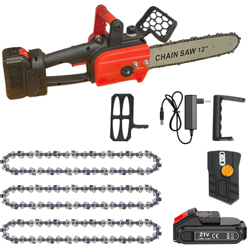 Joeais - Tronconneuse thermique 12 pouces 21V,tronconneuse a batterie,outillage de jardin motorisé,coupe branche electrique 3 chaînes avec