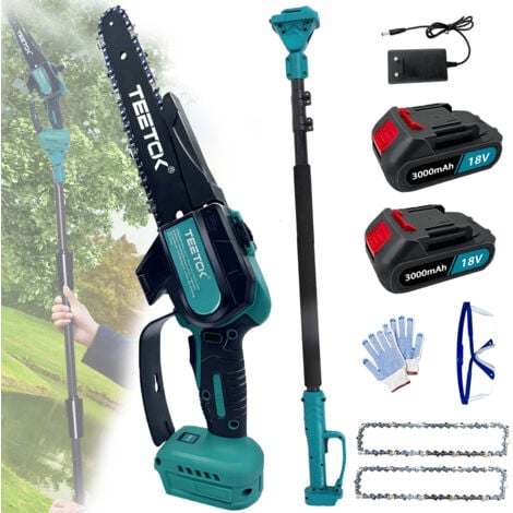Tronçonneuse télescopique sans fil à longue portée sécateur d'arbre coupe-branche tronçonneuse longue portée sécateur scie à poteau extensible+2xbatterie 3.0A+chargeur,Compatible avec batterie Makita