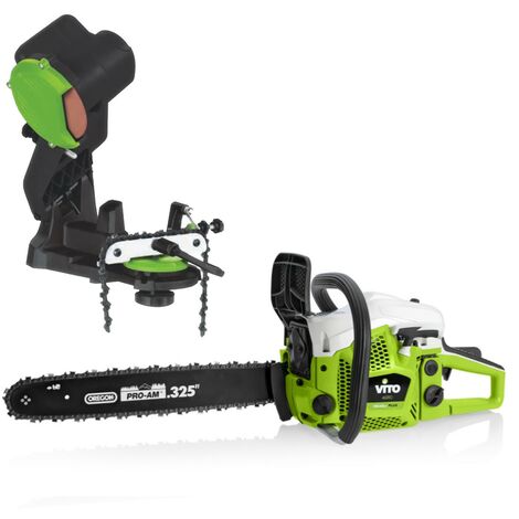 Tronçonneuse thermique 45cm3 Lame 45 cm VITOAGRO Moteur 2T Guide + Affuteuse de chaine 85W VITOAGRO