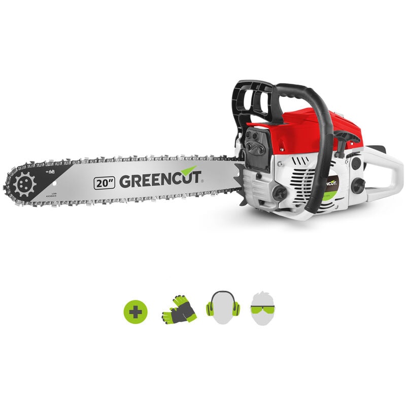 Greencut - Tronconneuse 62cc 3,8cv moteur à essence 2 temps, épée de 20 pouces, 76 dents, guidon ergonomique GS620X