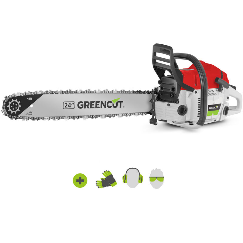 Tronçonneuse à essence 75cc 4,8cv, moteur 2 temps, épée de 24 pouces, épée dentelée, guidon ergonomique Greencut GS750X