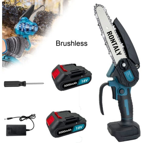 Tronçonneuses électriques, mini tronçonneuse sans fil et sans balais de 6 pouces, tronçonneuse portative pour la coupe de branches, + 2 batteries 3,0 A + chargeur, compatible avec la batterie Makita