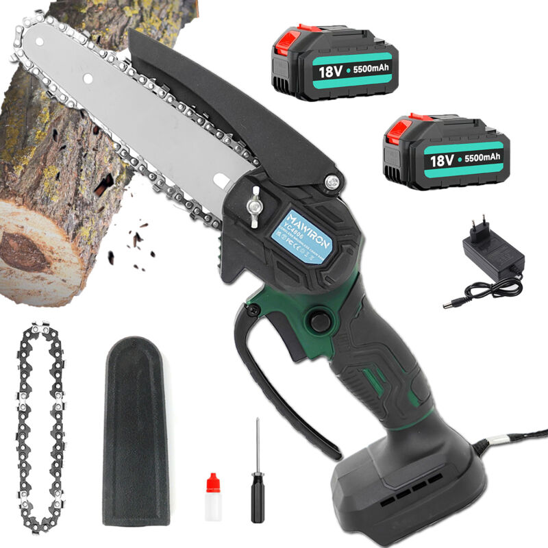 Tronçonneuses électriques, petite tronçonneuse sans fil de 6 pouces, coupe-bois portable, + 2 batteries 5,5 a + chargeur, compatible avec la batterie