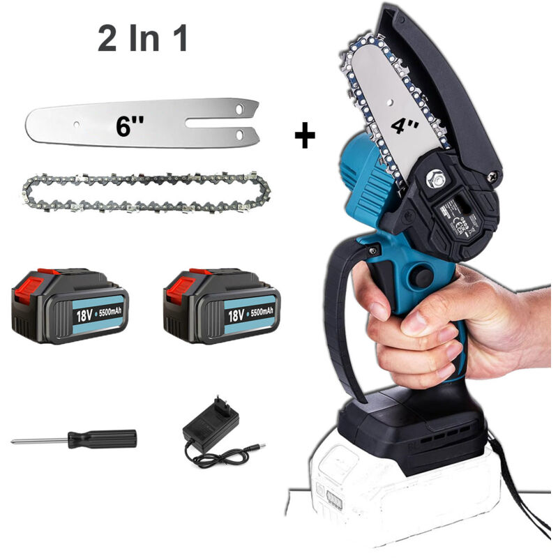Mawiron - Tronçonneuses électriques, tronçonneuses sans fil 2 en 1 de 6 pouces et 4 pouces, scies portatives pour la coupe du bois, avec 2 batteries