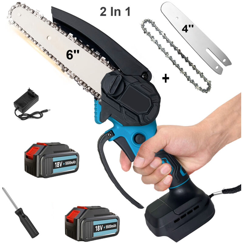 Mawiron - Tronçonneuses sans fil, 6 pouces et 4 pouces 2 en 1 Tronçonneuses électriques pour branches d'arbres, cour, coupe de bois de jardin, avec 2