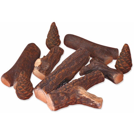 PURLINE Troncos decorativos de fibra cerámica para chimenea. Pack de 9 uds