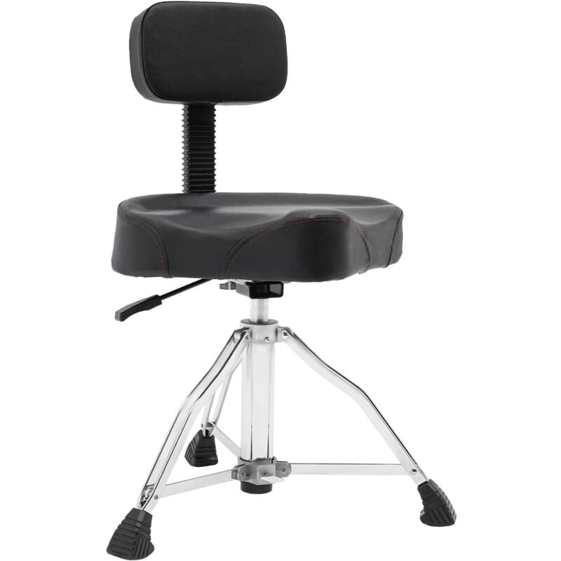 Trone de tambour, Tabouret de batterie rembourré, Tabouret de batterie réglable avec dossier, Pour batteur, Hauteur réglable de 45 à 60 cm, pivoter à