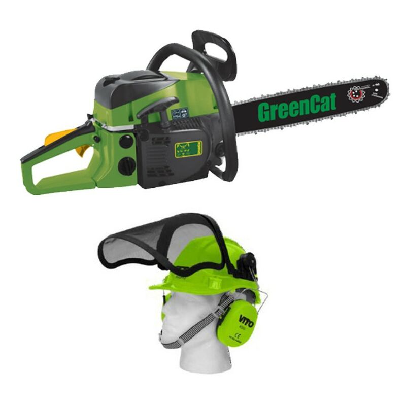 Green Cat - Tronçonneuse thermique 52CC Lame 50 cm GREENCAT + Casque de protection Complet VITO