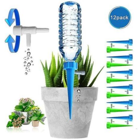 Tropfbewässerungsflasche, automatischer Pflanzensprenger, Tropfbewässerung mit Steuerventil für Garten, Haus, Innen- und Außenbereich (12 Stück)