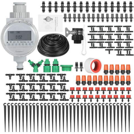 Tropfbewässerungsset für Pflanzen mit elektronischem, automatischem Bewässerungssystem und Bewässerungstimer, Nebeltropfer, 40-Meter-Schlauch für Garten, Rasen, Terrasse