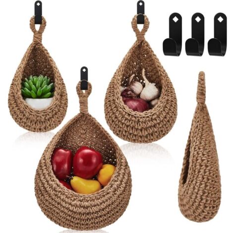 Tropfenförmiger Hängekorb für die Wand, Hängekörbe, Hängekorb für Zwiebeln, Garderobe im Boho-Stil, Obstaufbewahrung, Wandhaken für Küche, Haushalt, Restaurant, Aufbewahrung für Knoblauch und Gemüse, 