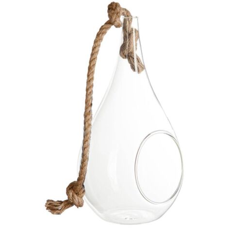 Tropfenvase - Glas und Seil - transparent - H25 cm